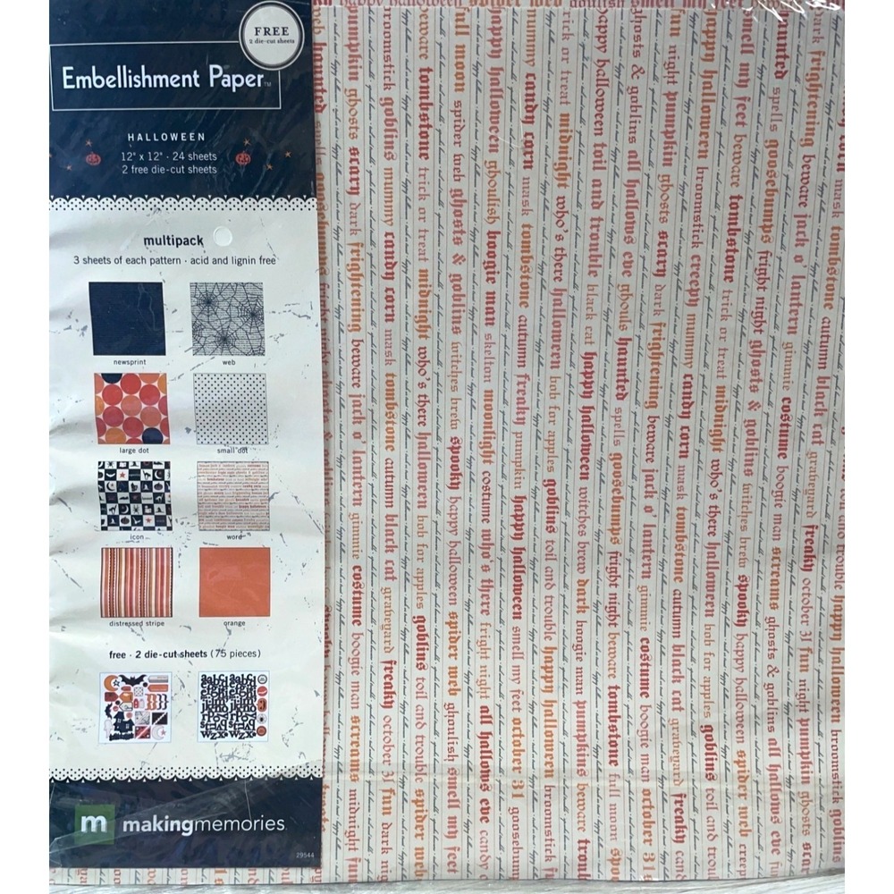 Making Memories Halloween‎ Embellishment Paper Pack 12x12 Orange Spooky 26pc Set
